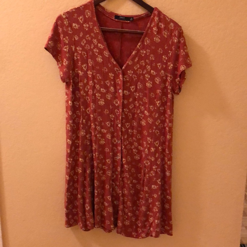 Obey Button Front T Shirt Dress